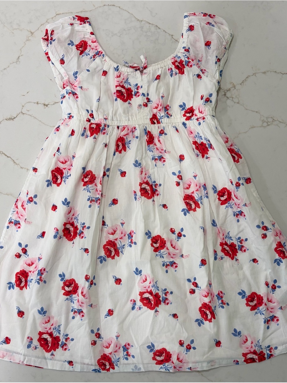 Gap Kids Floral Cotton Dress Size 8 White Red Pink Blue Summer